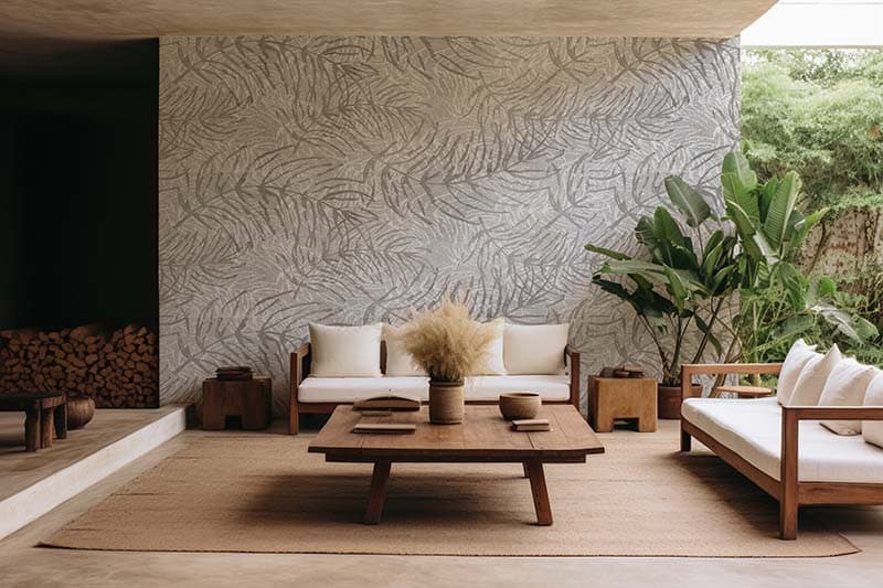 Modern Tropical Leaves Design Wallpaper Mural shown in a room