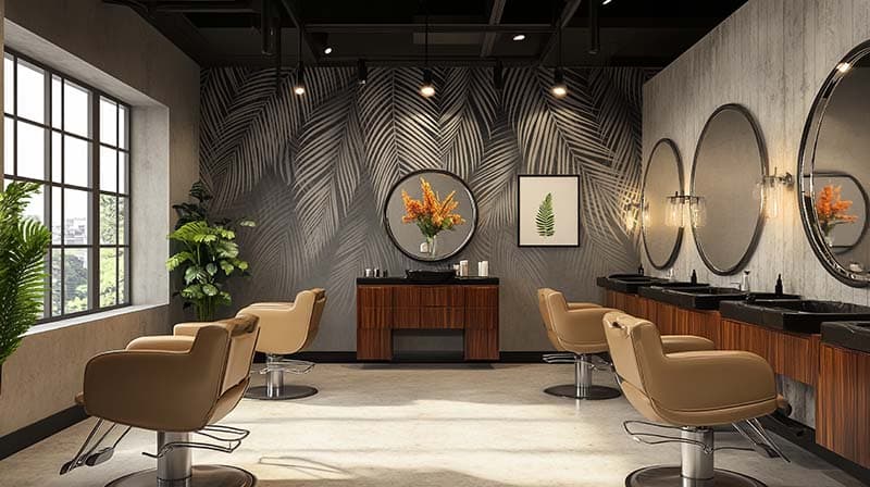 Pewter Palm Breeze Wallpaper Mural shown in a room