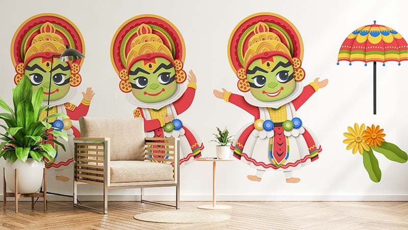Cute Kathakali Dancers Wallpaper Mural shown in a room