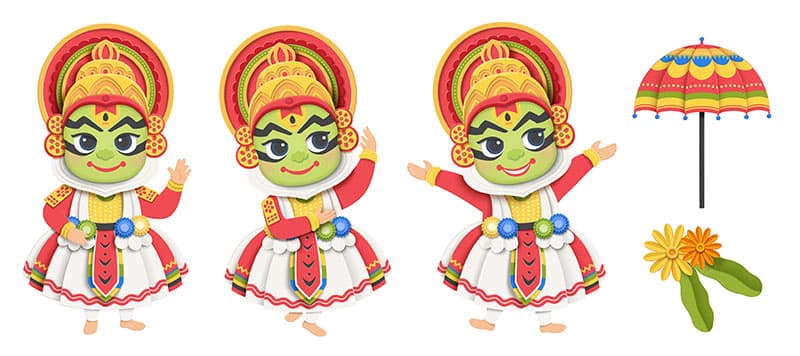 Cute Kathakali Dancers Wallpaper Mural pattern detail