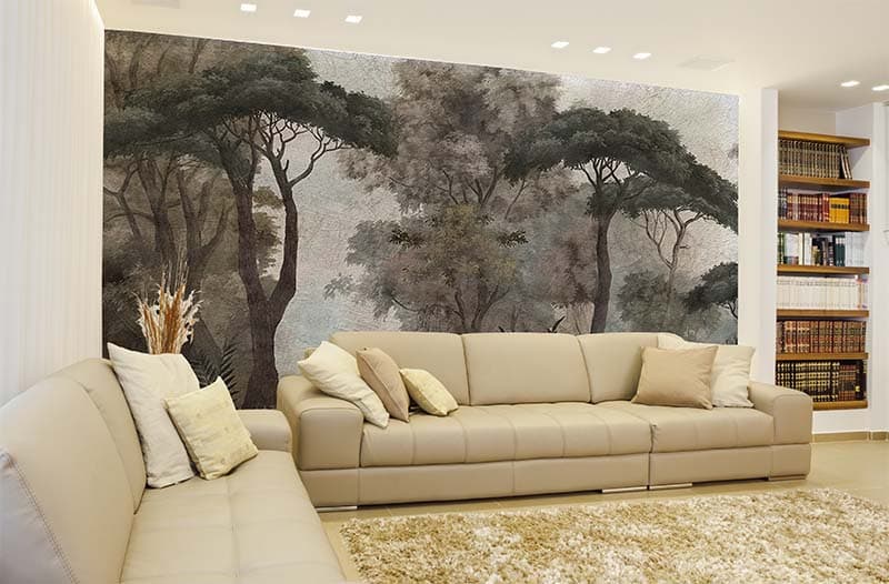 3D Old Forest Wallpaper Mural shown in a room