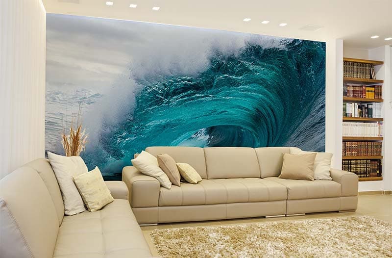 Big Crashing Wave Photography Wallpaper Mural shown in a room