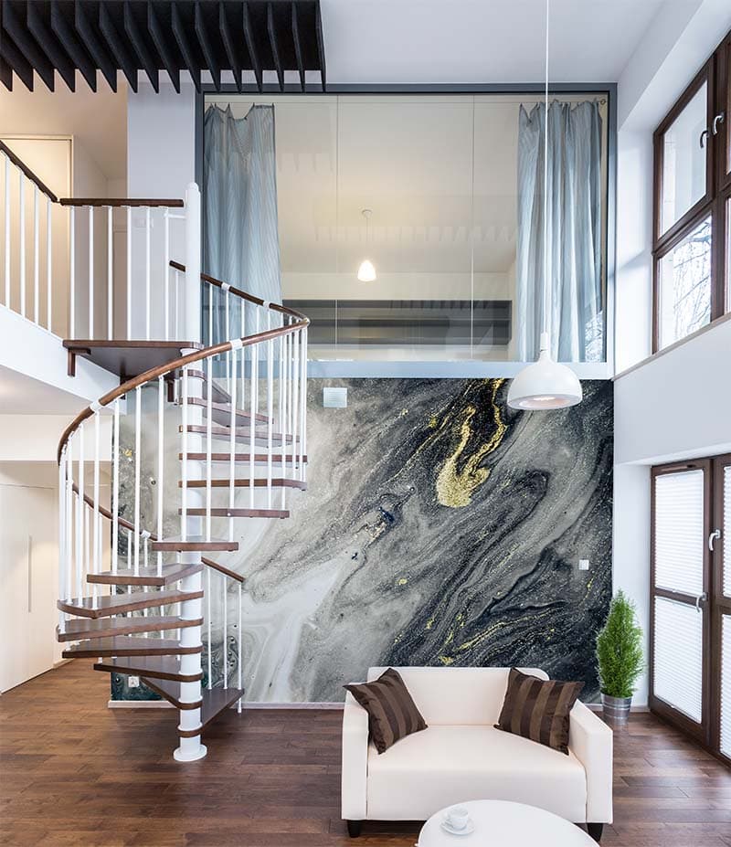 Natural Dark Gray Color Marble Wallpaper Mural shown in a room