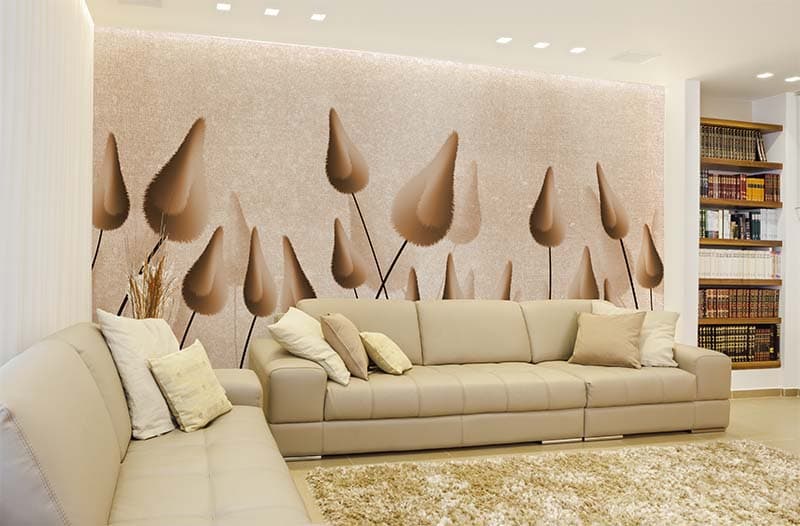 3D Beige Floral Art Wallpaper Mural shown in a room