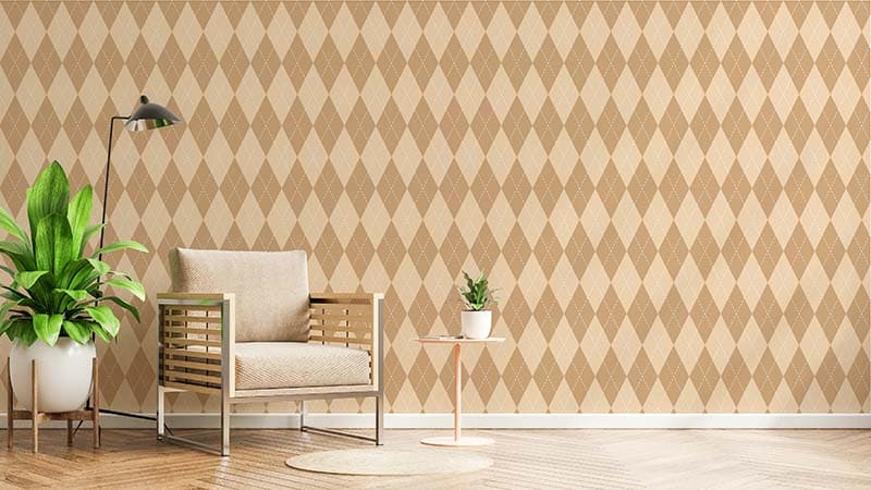 Autumn Ecru Diamond Texture Wallpaper Mural shown in a room