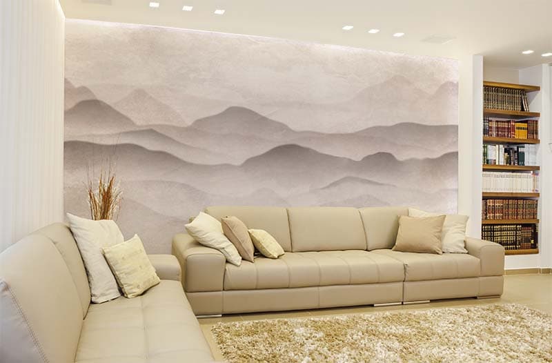 Soft Hues Mountain Art Wallpaper Mural shown in a room