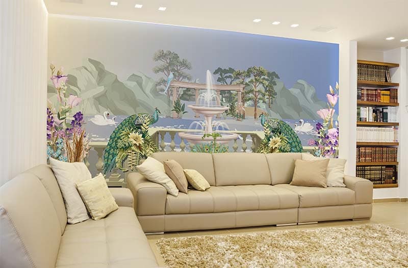 Greek Roman Garden Wallpaper Mural shown in a room