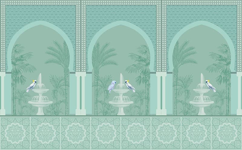 Moroccan Garden With Fountain Wallpaper Mural pattern detail