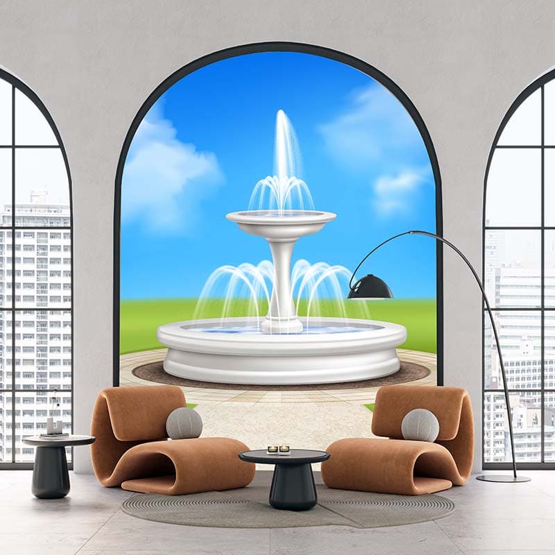 Realistic Fountain in Garden Wallpaper Mural shown in a room