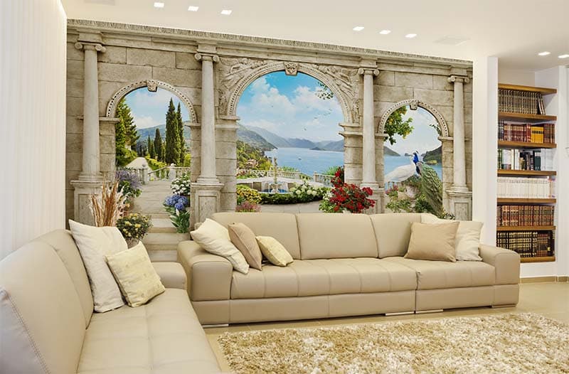 Royal Terrace Fountainscape Wallpaper Mural shown in a room