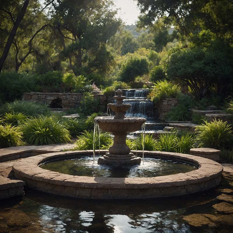 Serene Glen Fountain Wallpaper Mural pattern detail