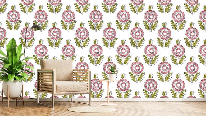 Artisan Petals Wallpaper Mural shown in a room