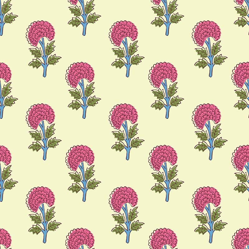 Spring Floral Block Print Wallpaper Mural pattern detail
