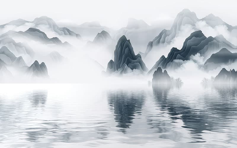 Elegant Zen Landscape Art for Bedroom Wall Wallpaper pattern detail