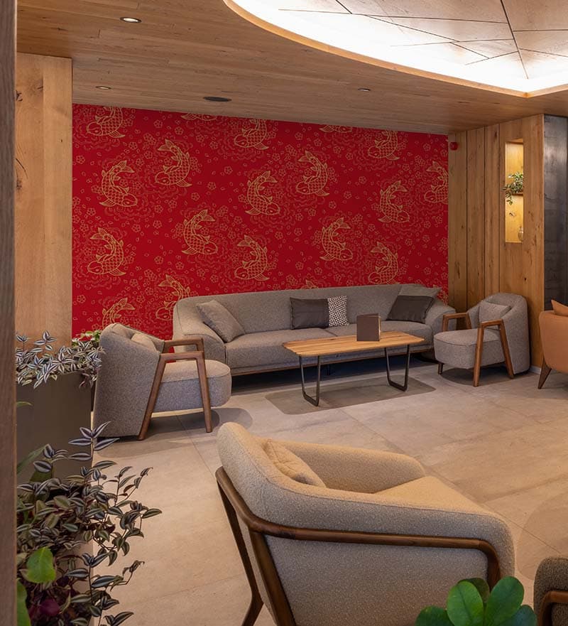 Elegant Chinese Style Koi Fish Wallpaper Mural shown in a room