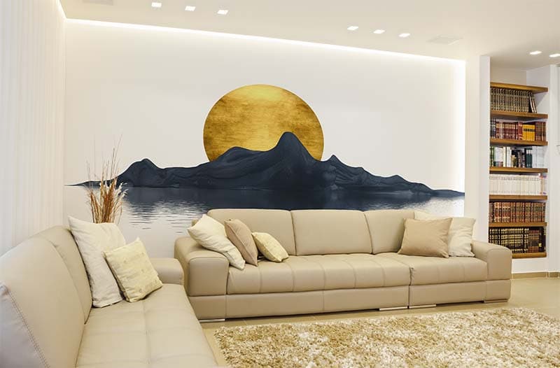 Golden Brushstrokes Landscapes Wallpaper Mural shown in a room
