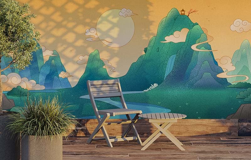 Modern Luxury Oriental Style Wallpaper Mural shown in a room