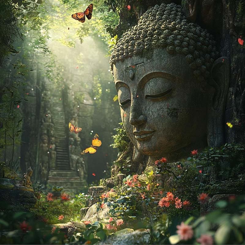 Loknath, Ancient Buddha in Forest Wallpaper Mural pattern detail