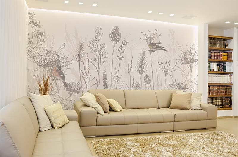 Solace, Aesthetic Fantasy Birds Wallpaper Mural shown in a room