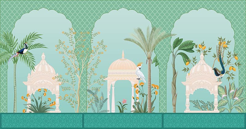 Traditional Indian Courtyard with Jharokha Design Wallpaper pattern detail