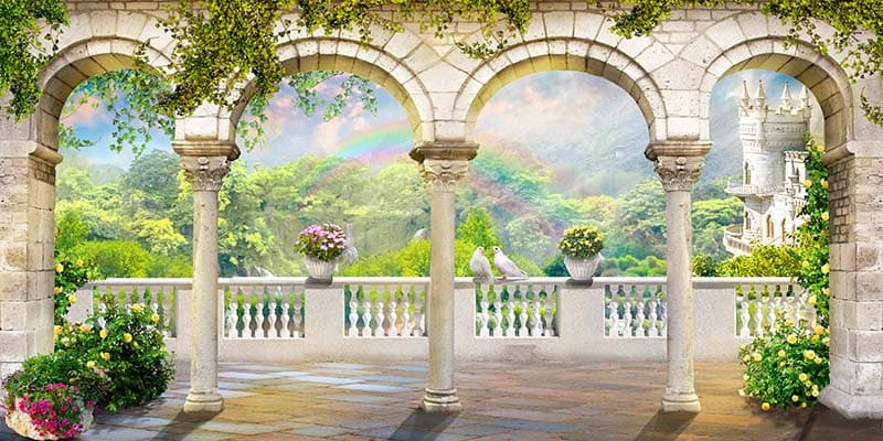 3D Mountainscape Window Wallpaper Mural pattern detail