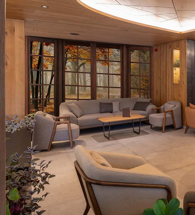 3D Window Forestscape Wallpaper Mural shown in a room