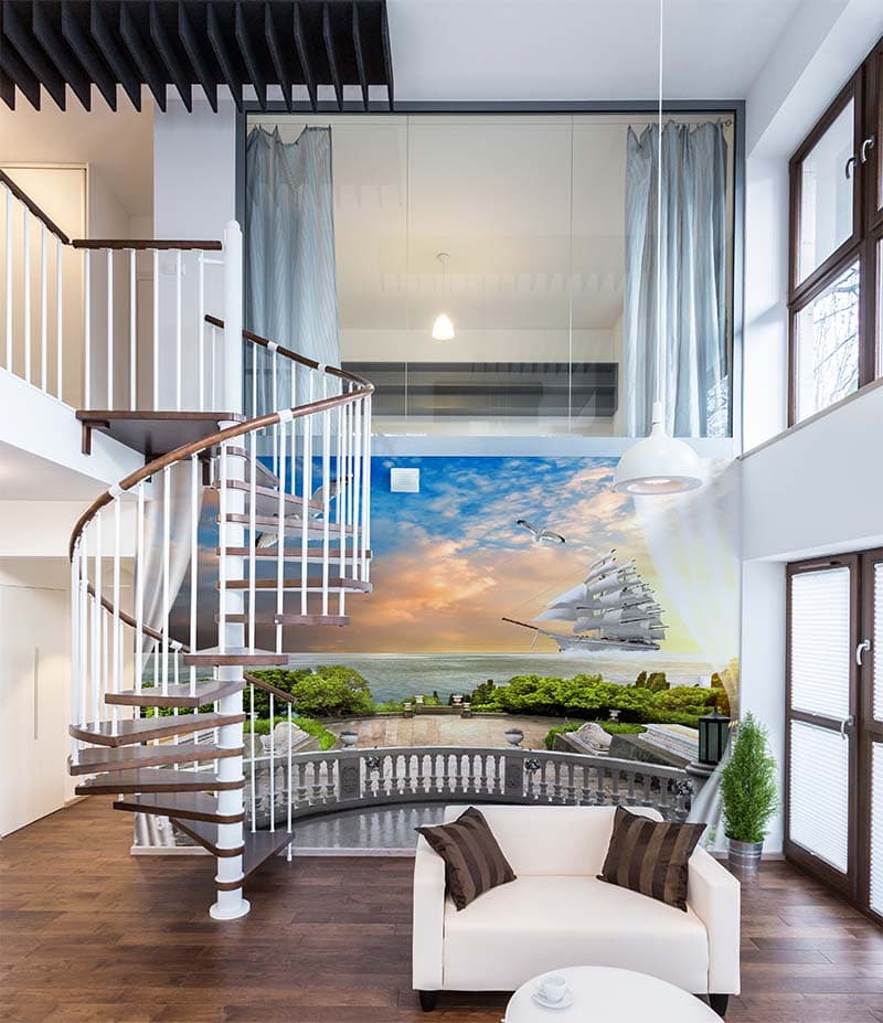 Beautiful Oceanscape Window Wallpaper Mural shown in a room
