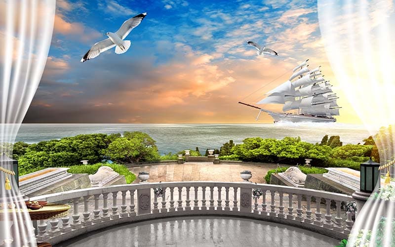 Beautiful Oceanscape Window Wallpaper Mural pattern detail