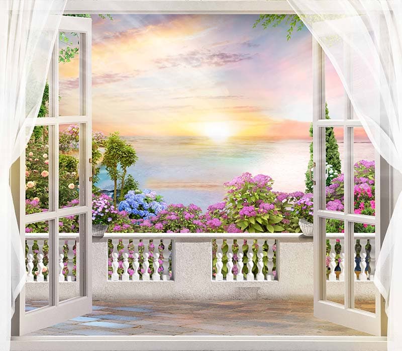 Beautiful Window Balcony View Wallpaper Mural pattern detail