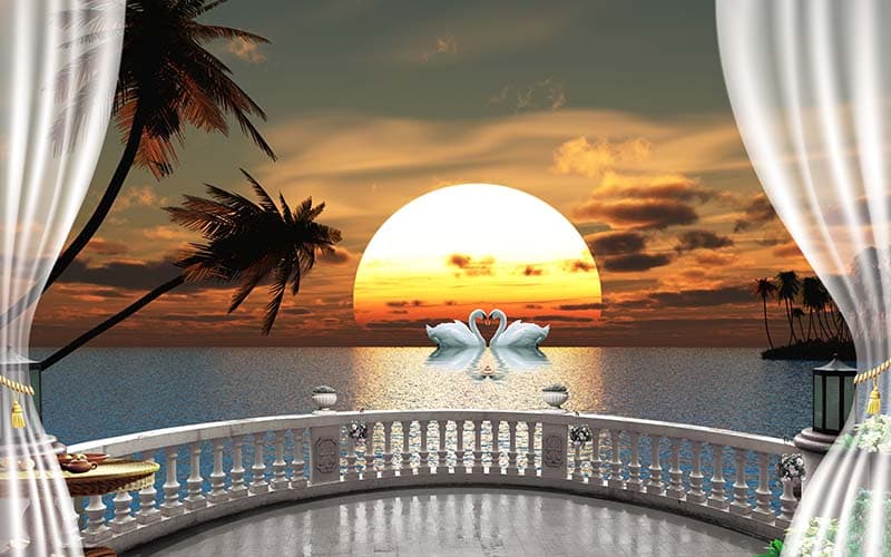 Dusk Vista Window View Wallpaper Mural pattern detail