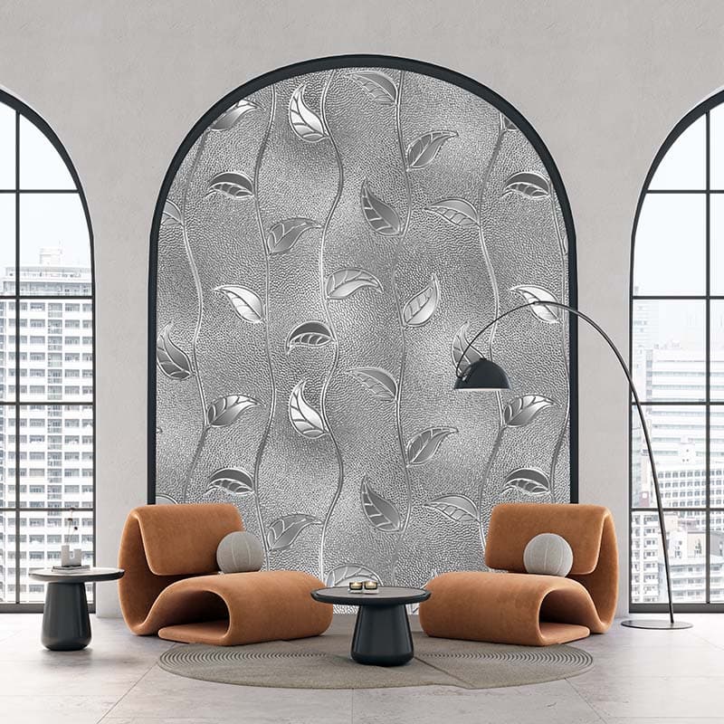 Luxurious Silver Lead Vines Wallpaper Mural shown in a room