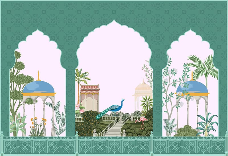 Nazare, Beautiful Garden Jharokha Wallpaper Mural pattern detail
