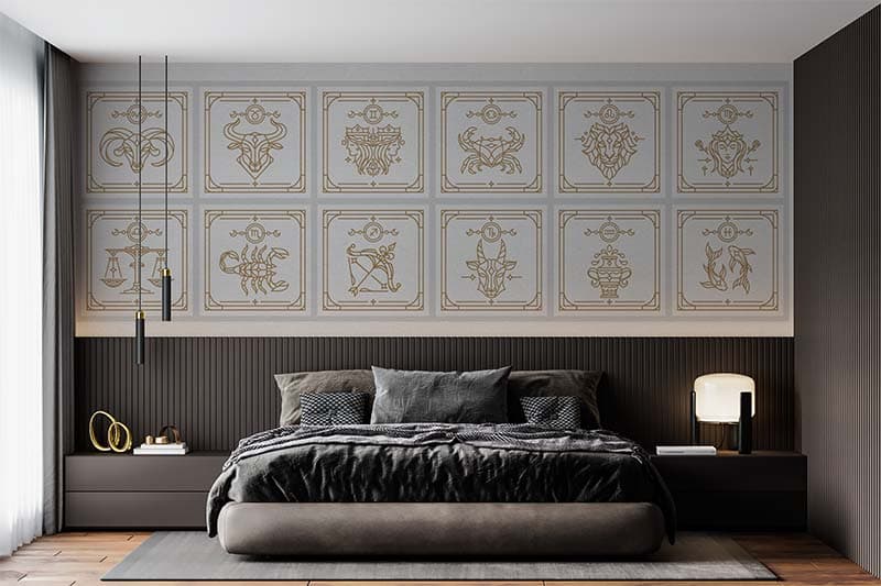 Horoscope Symbols Wallpaper Mural shown in a room