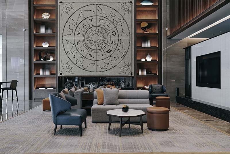 Zodiac Wheel Horoscope Signs Wallpaper Mural shown in a room