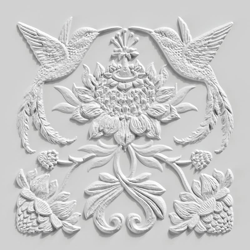 Beautiful Hummingbirds Stucco Wallpaper Mural pattern detail