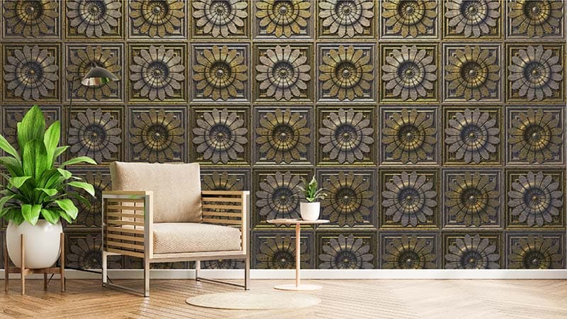 Carved Floral Work Wallpaper Mural shown in a room