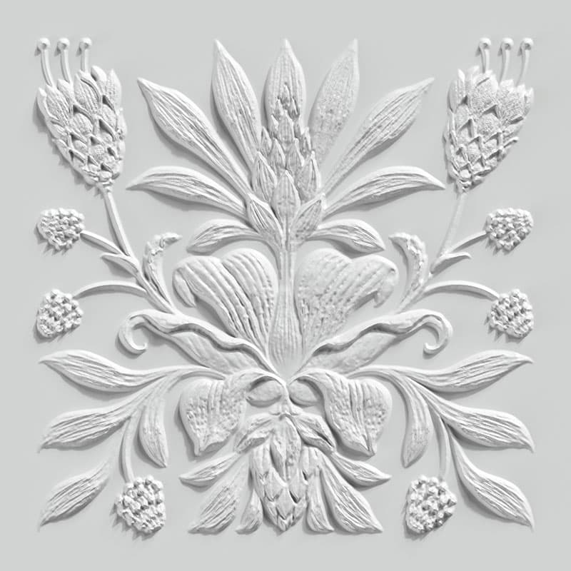 Serene White Floral Stucco Wallpaper Mural pattern detail
