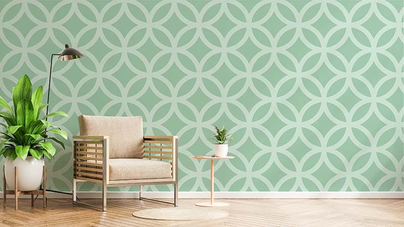 Mint Green Mid Century Pattern Wallpaper Mural shown in a room