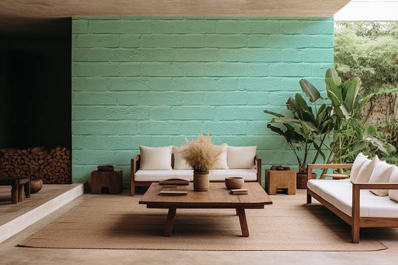 Mint Green Painted Brick Wall Wallpaper Mural shown in a room