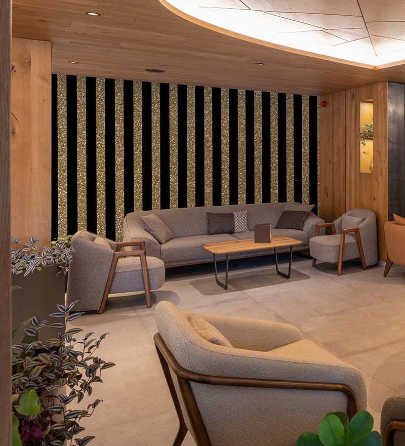 Dazzle Gold and Black Wallpaper Mural shown in a room