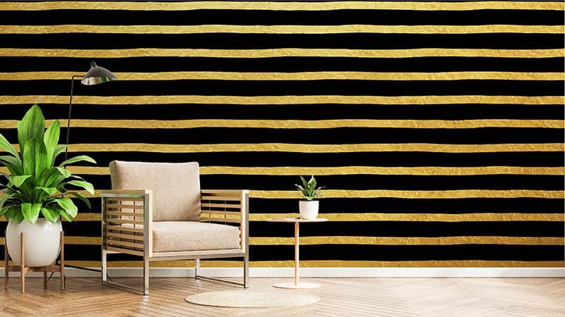 Golden Luxury Stripe Wallpaper Mural shown in a room