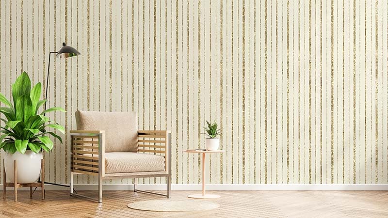 Сlassic Gold Striped Wallpaper Mural shown in a room