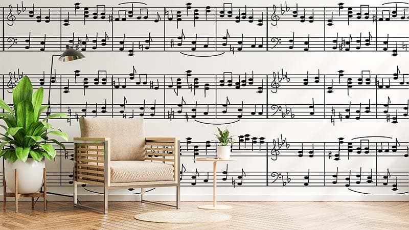 Beethoven Music Sheet Wallpaper Mural shown in a room