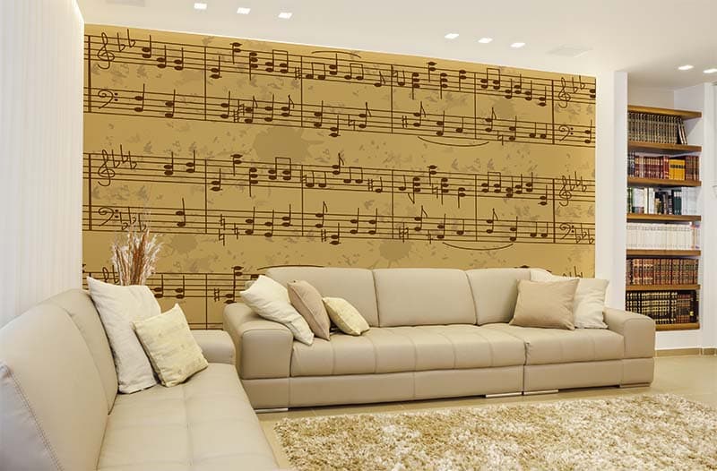 Harmonic Notes Sheet Music Wallpaper Mural shown in a room