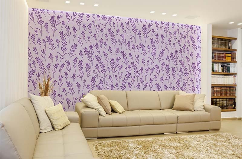 Whispering Lavender Leaves Wallpaper Mural shown in a room