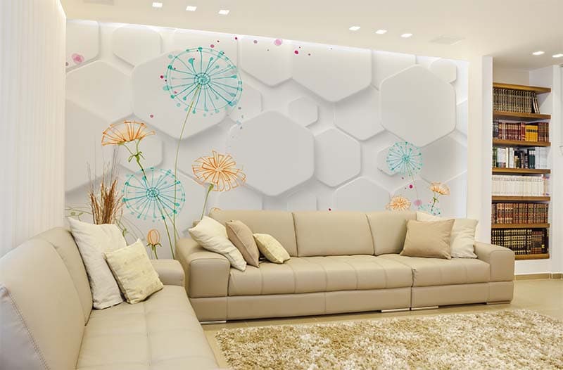 3D White Hive Wallpaper Mural shown in a room