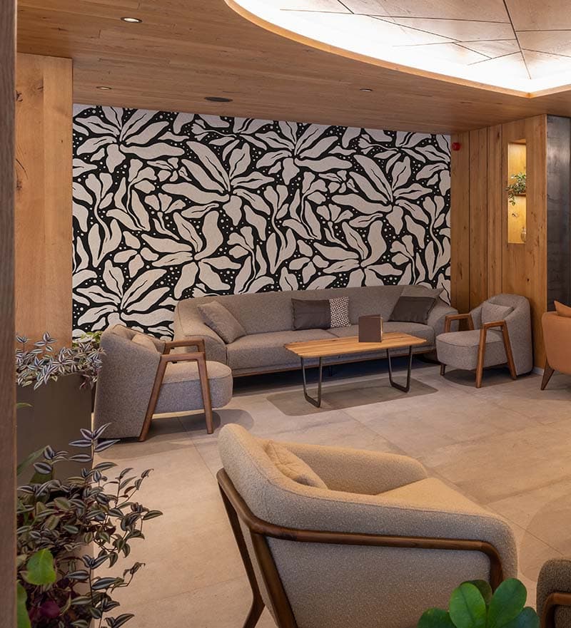 Black and White Floral Petals Wallpaper Mural shown in a room