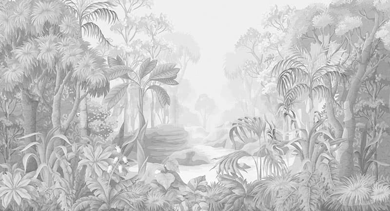 Monochrome Jungle Landscape Wallpaper Mural pattern detail