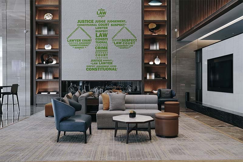 Law and Justice Typography Wallpaper Mural shown in a room
