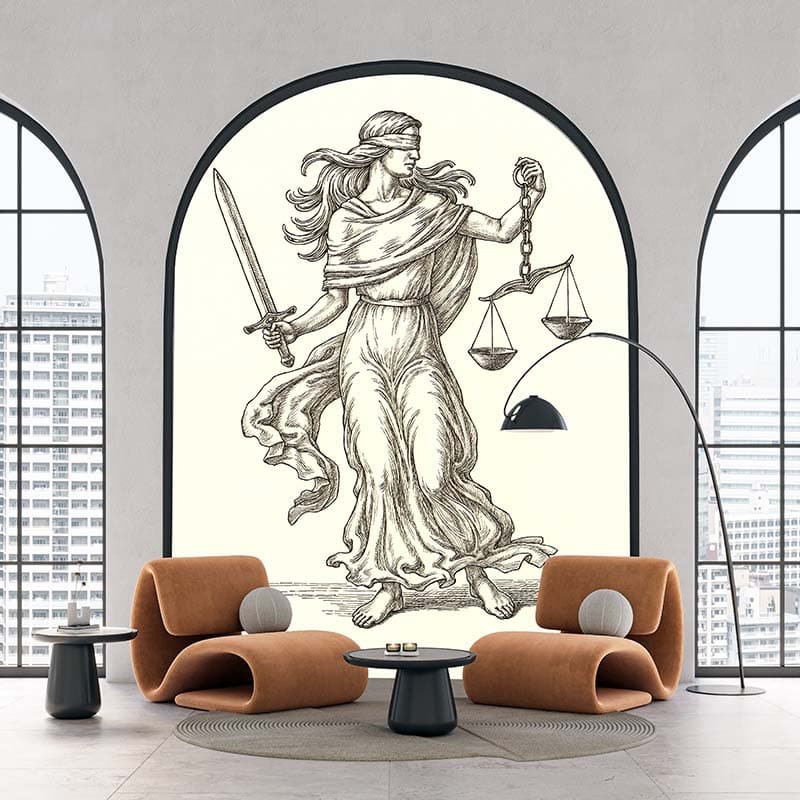 Themis Goddess of Justice Wallpaper Mural shown in a room